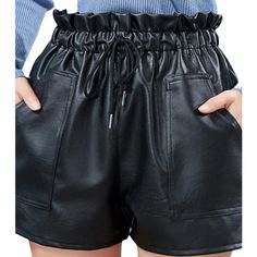 Leather big pocket High waist  short - ggfiona Casual Leather Bottoms With Pockets, High Waist Shorts With Pockets For Fall, Trendy Shorts With Multiple Pockets, Fall Shorts With Side Pockets, Casual High Waist Leather Shorts, Casual Faux Leather Shorts For Fall, High Waist Leather Bottoms With Pockets, Casual High-waisted Leather Shorts, Casual Leather High-waisted Shorts