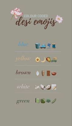 the color code for different types of flowers is shown in this graphic style, including blue, yellow, and brown