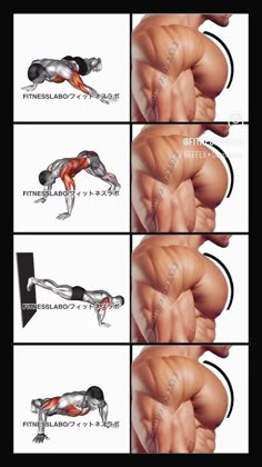 the muscles and their functions are shown in four different pictures, each with an individual's body