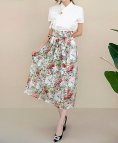 This is a Korean Modern Hanbok Skirt for Women. This skirt is not a wrap style, but can be worn comfortably with a side zipper and elastic waistband at the back. This skirt is made of punched fabric and has a see through, and is lined on the inside up to knee length. Great to wear in spring, summer and early fall. This hanbok is modernly designed so you can wear it comfortably and beautifully. This modern hanbok is perfect dress for daily and celebrations such as parties or various events. ⭐Plea Short Sleeve Summer Dress With Lined Skirt, Casual Dress With Pleated Full Skirt, Casual Dresses With Pleated Full Skirt, Casual Short Sleeve Dress With Lined Skirt, Casual Dresses With Lined Skirt And Short Sleeves, Summer Dresses With Relaxed Skirt And Short Sleeves, Summer Dresses With Short Sleeves And Relaxed Fit, Relaxed Full Skirt Dress For Spring, Spring Dress With Full Relaxed Skirt