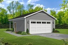 this is a computer rendering of a two car garage with an attached carport in the front yard