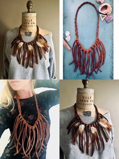 "Wholesale by the dozen, pack of twelve pieces. Braided Leather Necklace- Western Leather Necklace- Western Jewelry- Western Necklace- Long Necklace- Braided Leather Necklace- Fringe Necklace- Boho- Gift  Made with a beautiful medium brown leather lacing. Fringes are approximately 6.5\" long and come to a subtle point at the center. Pulls on over the head.  Available in two lengths, with or without natural feathers, 28\" 30\" not intended for ages 3 and under." Leather Fringe Necklace, Music Festival Accessories, Festival Dance, Man Necklace, Western Necklace, Braided Leather Necklace, Jewelry Western, Leather Lacing, Burning Man Fashion