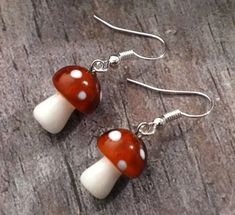 Mushroom Jewelry, Mushroom Earrings, Glass Mushrooms, Vintage Gothic, Trendy Boho, Men Earrings, Coffee Colour, Glass Earrings, Unique Earrings