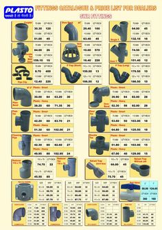 the catalogue for different types of pipes and fittings