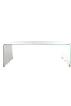 a glass table with metal legs on a white background and no people in the photo