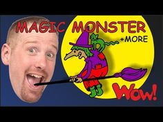 a man holding a stick in front of his face with the words magic monster on it