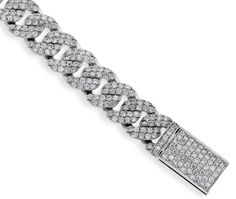 MEN'S 14KT WHITE GOLD 9.33CTW DIAMOND BRACELET White Diamond Cuban Link Bracelets, White Gold Diamond Bracelet, Gold Diamond Bracelet, Bracelets Gold Diamond, Brilliant Diamond, White Gold Diamonds, Round Brilliant, Diamond Bracelet, Gold Diamond