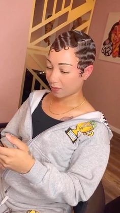 Sabrina I'maboss Bridgeforth | “Indulging in a feast of change – she devoured this stunning hair transformation!”💗💗💗💗 TELL ME WHAT YOU THINK? ✨ ✨ ✨ #detroitshortstyles... | Instagram Pin Curls, Short Black Hairstyles, Soft Curls, Short Styles, Short Pixie, Hair Crush, Hair Transformation