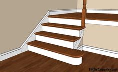 the stairs are painted white and have wooden treads