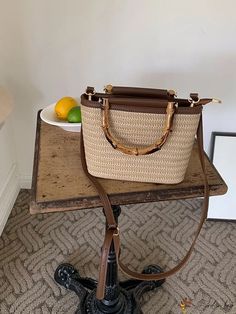 Bird in Bag - Rattan Woven Handbag with Adjustable Shoulder Strap Casual Light Brown Rectangular Satchel, Trendy Light Brown Straw Satchel Bag, Trendy Light Brown Satchel Straw Bag, Trendy Natural Bags With Detachable Strap, Trendy Brown Straw Bag, Casual Brown Handheld Satchel, Summer Rectangular Khaki Bag, Summer Khaki Rectangular Bag, Summer Rectangular Khaki Bags