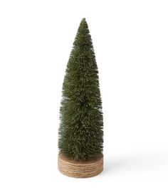 a small pine tree sitting on top of a wooden base