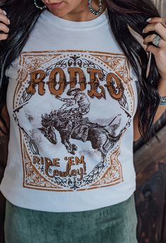 Old West Rodeo Tee – Triangle T Boutique Rodeo Fits, Nfr Style, Authentic Turquoise Jewelry, Western Graphic Tees, Western Outfit, Creative Tshirt, Top Graphic Tees, Vintage Western, Old West