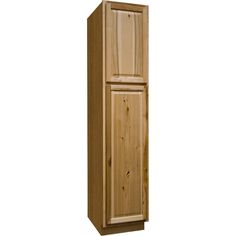 a tall wooden cabinet sitting on top of a white wall