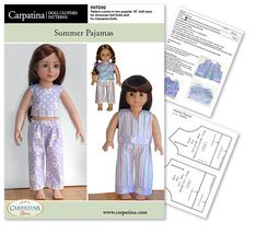 an image of the pattern for a doll's summer pajamas and top with matching pants