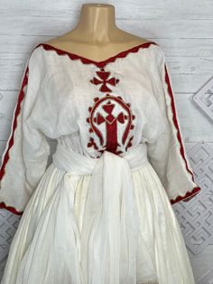 Elegant Summer Dresses For Traditional Ceremonies, White Peasant V-neck Dress, Traditional Red Tunic Dress, Traditional White V-neck Dress, Folk Style Festive Tunic Dress, Festive Folk Tunic Dress, Bohemian Wedding Tunic, Traditional Fitted V-neck Tunic, Elegant Red Tunic Dress