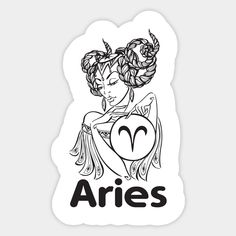 an aries zodiac sign with the word aries written in black ink on a white background