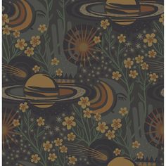 an image of a wallpaper with saturn and flowers