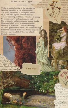 an altered collage with images of women and flowers in the background, including text