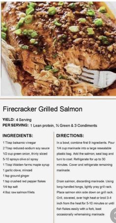 a menu for a grilled salmon and rice dish