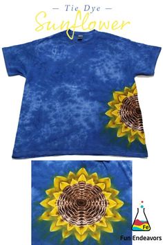 a t - shirt with the image of a sunflower painted on it, and another photo