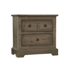 a wooden nightstand with two drawers on one side and an open drawer on the other