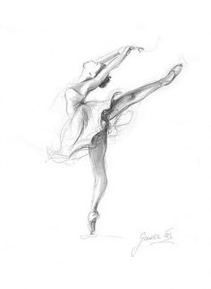 a black and white drawing of a ballerina