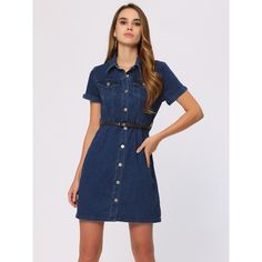 Designed with an adjustable belt, you can adjust the belt to fit your waist well. A timeless piece for your dress collection. Suitable for summer and many occasions, such as office, work, business, meeting, casual, and date. You can pair this washed denim dress with your favorite high heels or sandals for a casual look. This denim dress will give you a touch of fresh and young. Denim Shirt Dress Women, Short Sleeve Denim Dress, Button Down Denim Dress, Belted Denim Dress, Female Sleeve, Shirt Dress Summer, Womens Denim Dress, Denim Midi Dress, Hacks Clothes