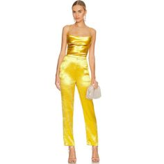 Lovers And Friends Britt Jumpsuit In Prosecco Gold Nwt Size Medium 100% Poly. Made In China. Dry Clean Only. Hidden Back Zipper Closure. Cowl Necklline. Lace-Up Back. Hammered Textured Satin Fabric With Pulls Revolve Style No. Lovf-Wc251. Manufacturer Style No. Acjs277 H21. Elegant Yellow Jumpsuit For Party, Elegant Fitted Yellow Pantsuit, Chic Yellow Fitted Pantsuit, Fitted Yellow Pants For Night Out, Elegant Yellow Pantsuit For Formal Occasions, Elegant Yellow Fitted Jumpsuits And Rompers, Elegant Fitted Yellow Jumpsuits And Rompers, Elegant Fitted Yellow Jumpsuit, Elegant Yellow Party Bottoms