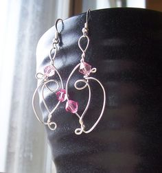 double twirl Handmade Pink Double Heart Jewelry, Nickel-free Spiral Wrap Earrings, Pink Wire Wrapped Teardrop Earrings, Sterling Silver Pink Wire Wrapped Earrings, Pink 14k Gold-filled Wire Wrapped Earrings, Shaken Not Stirred, Wrapping Jewelry, Diy Jewelry Earrings, Boho Crystal