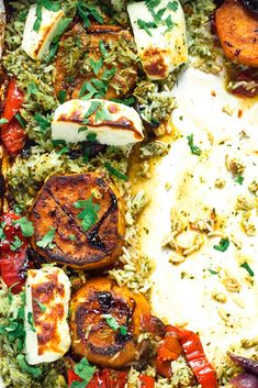 a close up of a plate of food with rice and vegetables