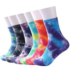 PRICES MAY VARY. Material: Made of Ultra-soft Cotton & Polyester, Stretch & Wearbale, Breathe Freely & Absorb Sweat Unique Design: The Tie Dye Socks designed with seamless toe closure, funny design bright colors and vintage style, match your clothes well and make you outstanding and charming Occasions: Perfect for everyday wear, casual, home, work, party, school, office, outdoor, indoor or athletic activities to match your sneakers, canvas shoes, flats etc. Perfect Gifts: The crew socks make the Tie Dye Socks, Casual Tie, Tie Dye Colors, Tie Dye Cotton, Colorful Socks, Athletic Socks, Dress Socks, Designer Socks, Casual Socks