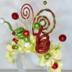 Add a shimmering and playful touch to your holiday festive headpiece with this Red & Green Glitter Spiral Headpiece. It is just the whimsical look you have been looking for. The assortment of spirals with red and green glitter dusts the spiral piece, giving it dazzling look. *Locally hand made in New Orleans. Headpieces usually ship within 3-5 business days. Please be aware that due to the unique and handmade nature of each product, color, shapes, and sizes may vary slightly from the photo and d Adjustable Green Headpieces As A Gift, Adjustable Green Fun Costume Hats And Headpieces, Whimsical Green Festival Costume Hats And Headpieces, Adjustable Green Headpiece For Festivals, Whimsical Adjustable Christmas Headpieces, Glitter Dust, Green Glitter, Holiday Festival, Red Green