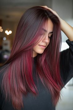 Explore 36 stunning dark red hair colors, from auburn to burgundy! Perfect for a rich and bold transformation. 🔥💁‍♀️ #DarkRedHair #AuburnToBurgundy #HairInspo Dark Red Hair With Highlights, Red Highlights Hair, Hair Color Ideas Red, Best Hair Colour, Jayne Matthews, Red Hair Colors, Dark Red Hair Color, Red Hair Looks, Dark Brunette Hair