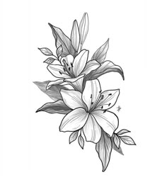 a black and white drawing of flowers