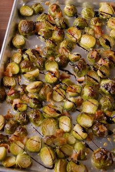 roasted brussel sprouts on a baking sheet