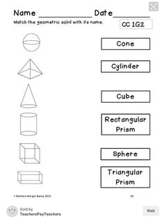 a worksheet with the name and shape of shapes to be used for children's learning