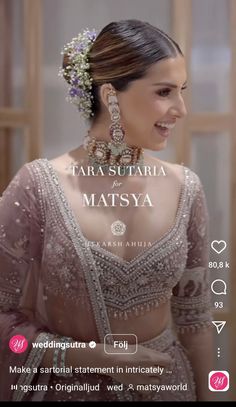 an image of a woman in a wedding dress with jewelry on her head and the caption tara sutaria matsya