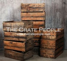 several wooden crates stacked on top of each other with the words the crate people above them