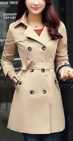 $99.90 - Beautiful light brown beige cream classy Long Coat (for spring and autumn) double breasted with waist belt for elegant women and cute ladies. Good for casual every day wear and also professional business work office look. Elegant Single Breasted Khaki Outerwear, Elegant Single-breasted Khaki Outerwear, Spring Formal Outerwear For Office, Spring Office Lady Formal Outerwear, Elegant Khaki Outerwear With Lapel Collar, Spring Business Outerwear For Office Lady, Spring Office Lady Business Outerwear, Beige Office Lady Outerwear For Office, Double-breasted Spring Office Outerwear