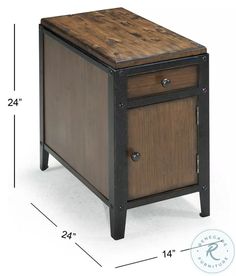 a small wooden cabinet with two drawers on one side and an open drawer on the other