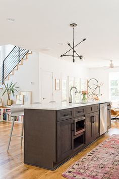 the kitchen is clean and ready to be used as a dining room or family room