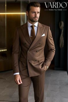 Brown Mens Suit, Brown Double Breasted Suit, Wedding Groom And Groomsmen, Engagement Suits, Coat Pant For Men, Brown Suits For Men, Groom And Groomsmen Suits, Man Suits, Classy Suits