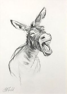 a drawing of a donkey with its mouth open