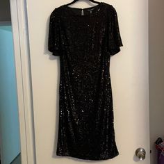 This Beauty Is Brand New With Tags! Never Worn! Have It In Champagne Gold Also Black Midi-length Sequined Dress, Black Midi Dress For Holiday Night Out, Dressy Black Sequin Dress, Black Midi Holiday Dress, Black Midi Dress For Holidays, Black Midi Dress For Date Night And Holiday, Black Midi Length Holiday Dress, Sequined Midi Dress For Night Out, Holiday Black Dressy Midi Dress