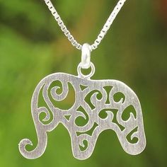 Sterling silver pendant necklace, 'Elephant Arabesque' - Handcrafted Sterling Silver Thai Elephant Necklace Thai Elephant, Elephant Jewelry, Silver Elephants, Long Silver Necklace, Fine Silver Jewelry, Elephant Necklace, Silver Jewelry Necklace, Elephant Pendant, Silver Jewelry Rings