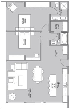 the floor plan for a two bedroom apartment with an attached kitchen and living room area