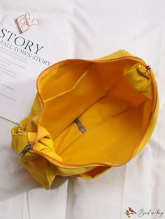 BirdinBag - Neon Yellow Letter Patch Oversized Hobo Bag with Decor