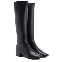 Turn head with the Saint Ivanna black leather handcrafted knee high long boots from SaintG. Features an almond toe, a knee high style and a low block heel. an inside zip closure to ensure comfortably slip them on and off. Complete with a soft leather and fleece lining for comfort and breathability, padded leather socks with tunit sole. Made from the finest materials and finished with trending details. this western-inspired boot that has all eyes on it, you're sure to have a positive reaction to Long Leather Boots, Staple Shoes, Black Leather Knee High Boots, Leather Knee High Boots, Leather Socks, The Saint, Low Block Heels, Knee High Leather Boots, Long Boots