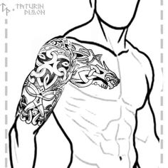 a drawing of a man's arm with tattoos on it