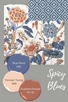 the color scheme is blue and white, with flowers on it's side in different shades